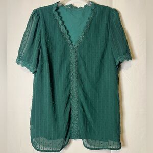 Refined Forest Green Lace-Accented Women's Blouse